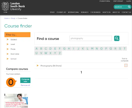 London South Bank University Site Search 